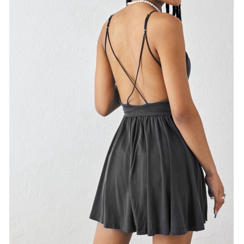 urban outfitters silence + noise vanessa cupro black strappy back romper
